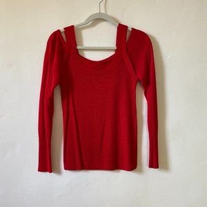 Red Cold-Shoulder Sweater by Anthropologie